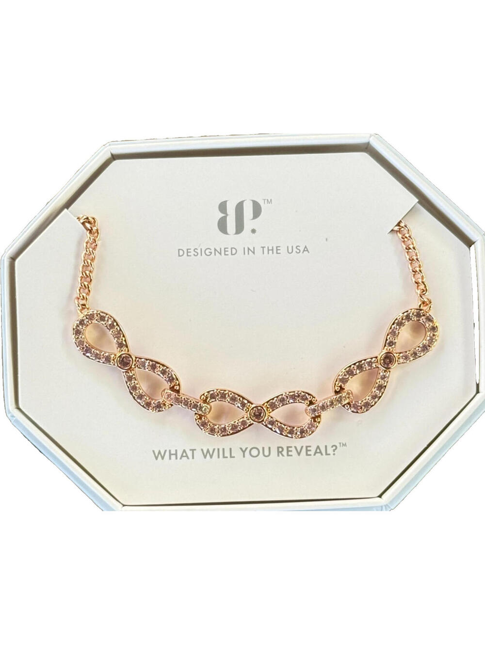 Bomb Party “Infinity Bound” Rose Gold w/ Rose Quartz CZ Necklace